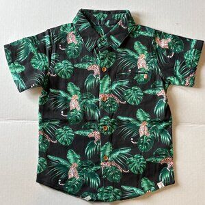 Me & Henry London Boys 4-5Y Jungle Leopard Button Up Shirt Tropical Short Sleeve